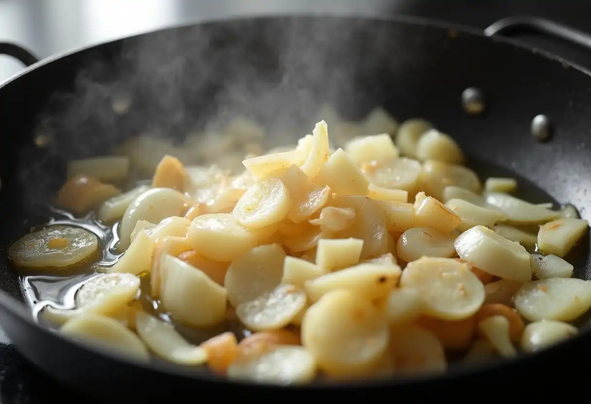 Sautéing aromatic vegetables like onions and garlic in a pan before adding ground turkey.