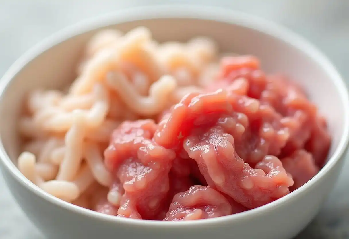 Raw turkey mince and chicken mince side-by-side