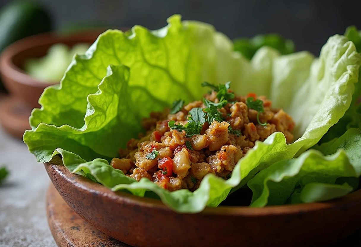 Low-carb turkey mince lettuce wraps