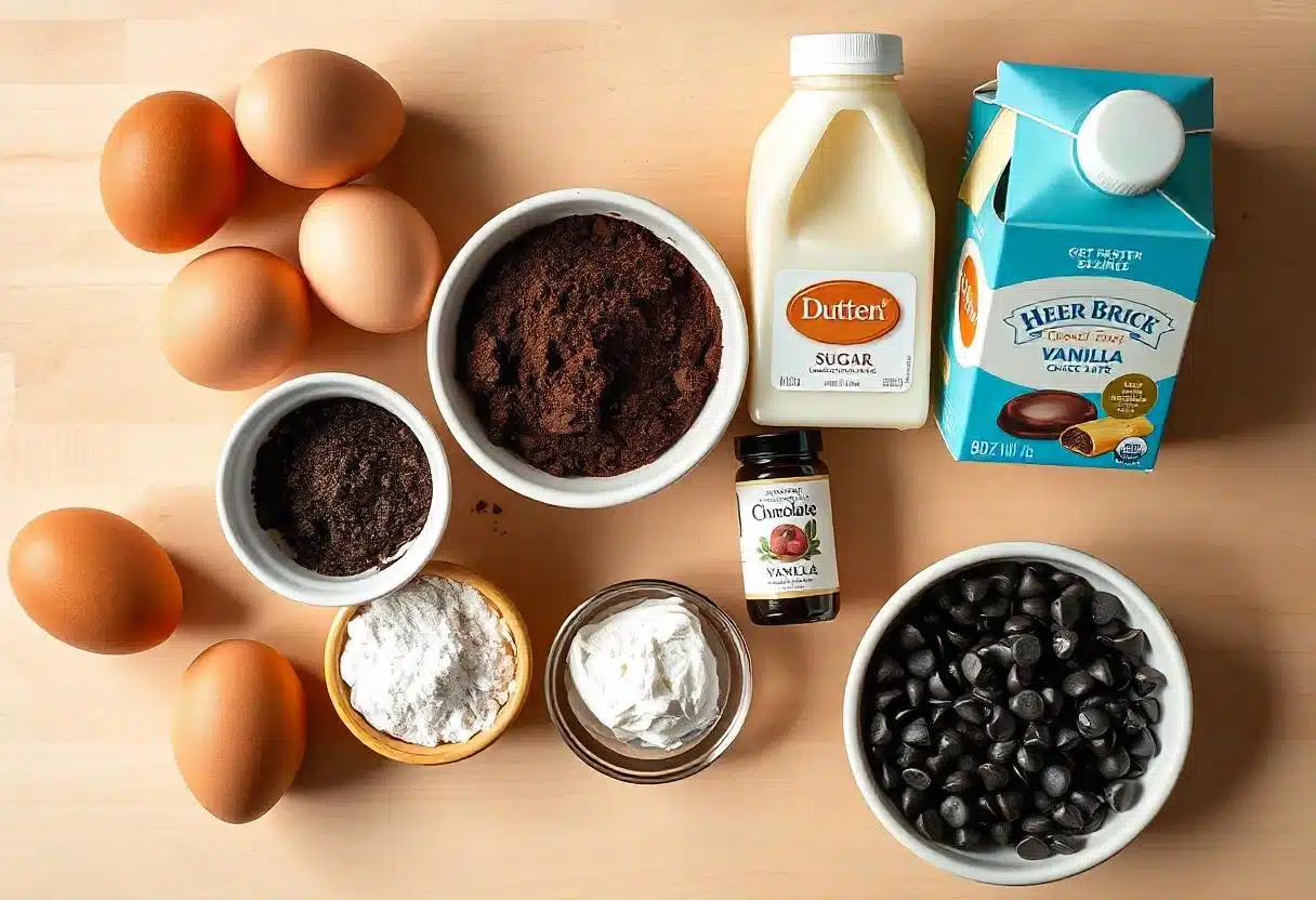 How to Keep Chocolate Cake Moist: The Ultimate Guide 3 Wet ingredients for chocolate cake, including buttermilk, oil, eggs, and vanilla being combined with a whisk in a separate bowl.