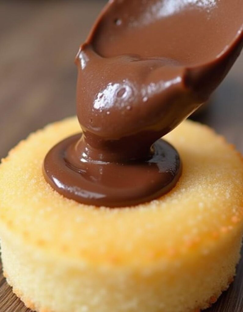 Nutella being spread smoothly over a fluffy sponge cake, demonstrating its creamy texture and rich chocolate-hazelnut flavor.