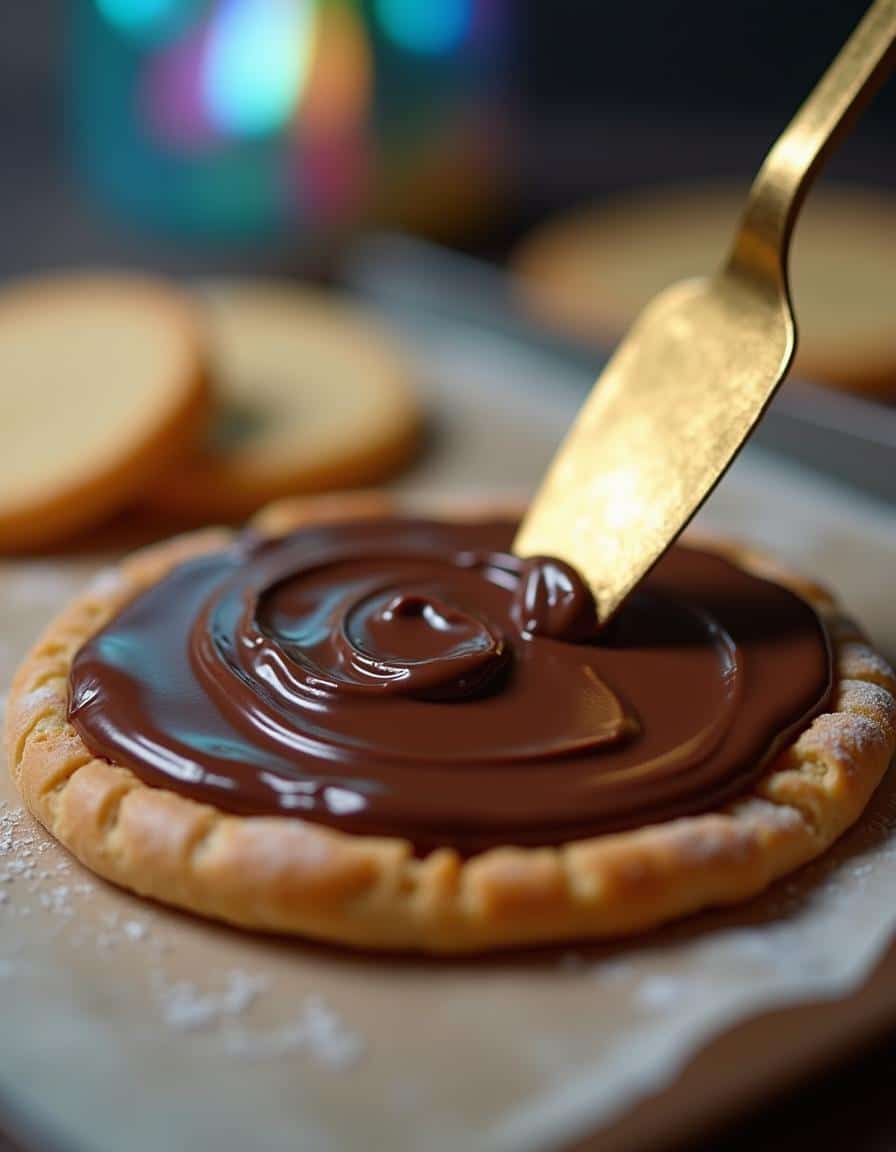 Steps showing puff pastry being filled with Nutella and folded.