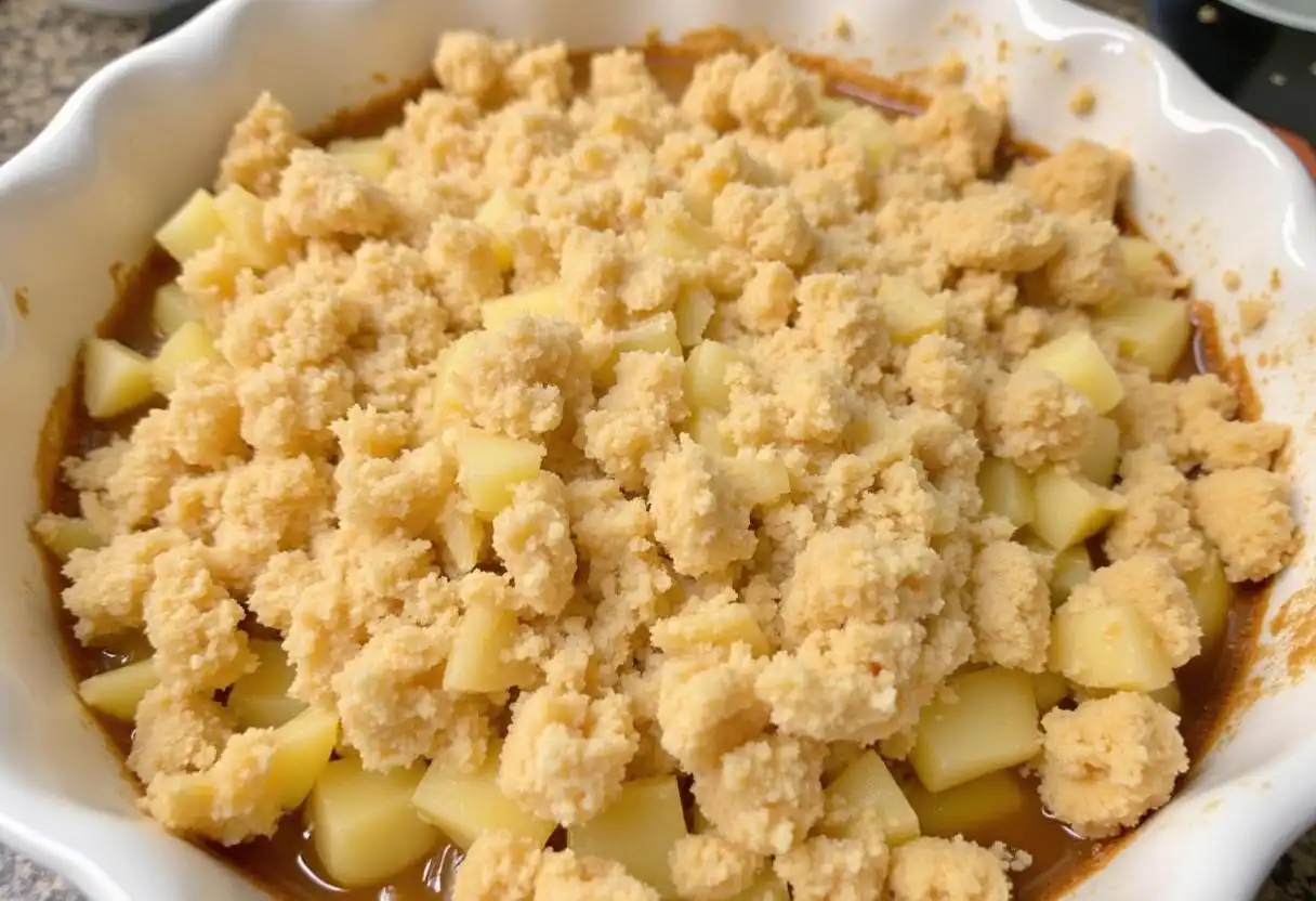 Apple crumble with skin.