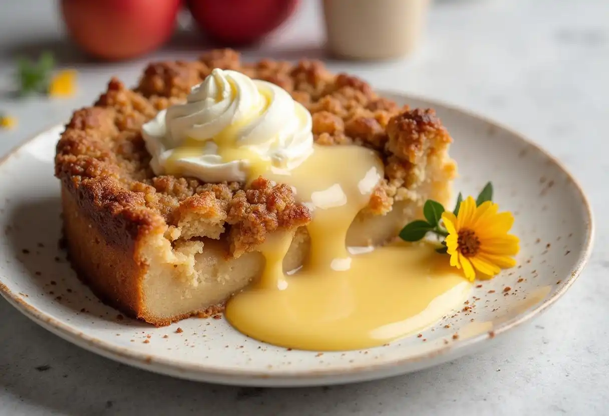 Apple crumble with custard