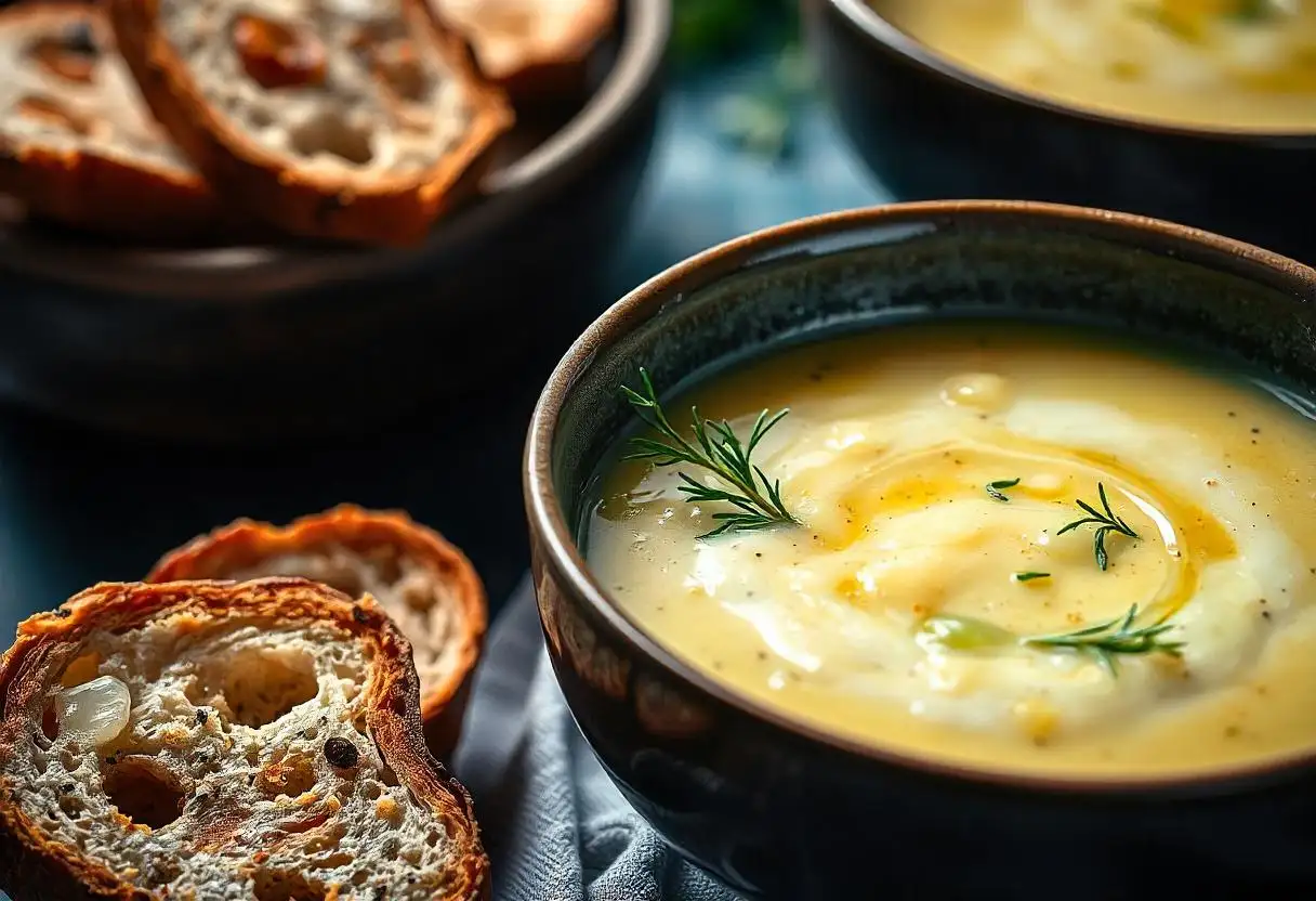 Bowl of leek and potato soup