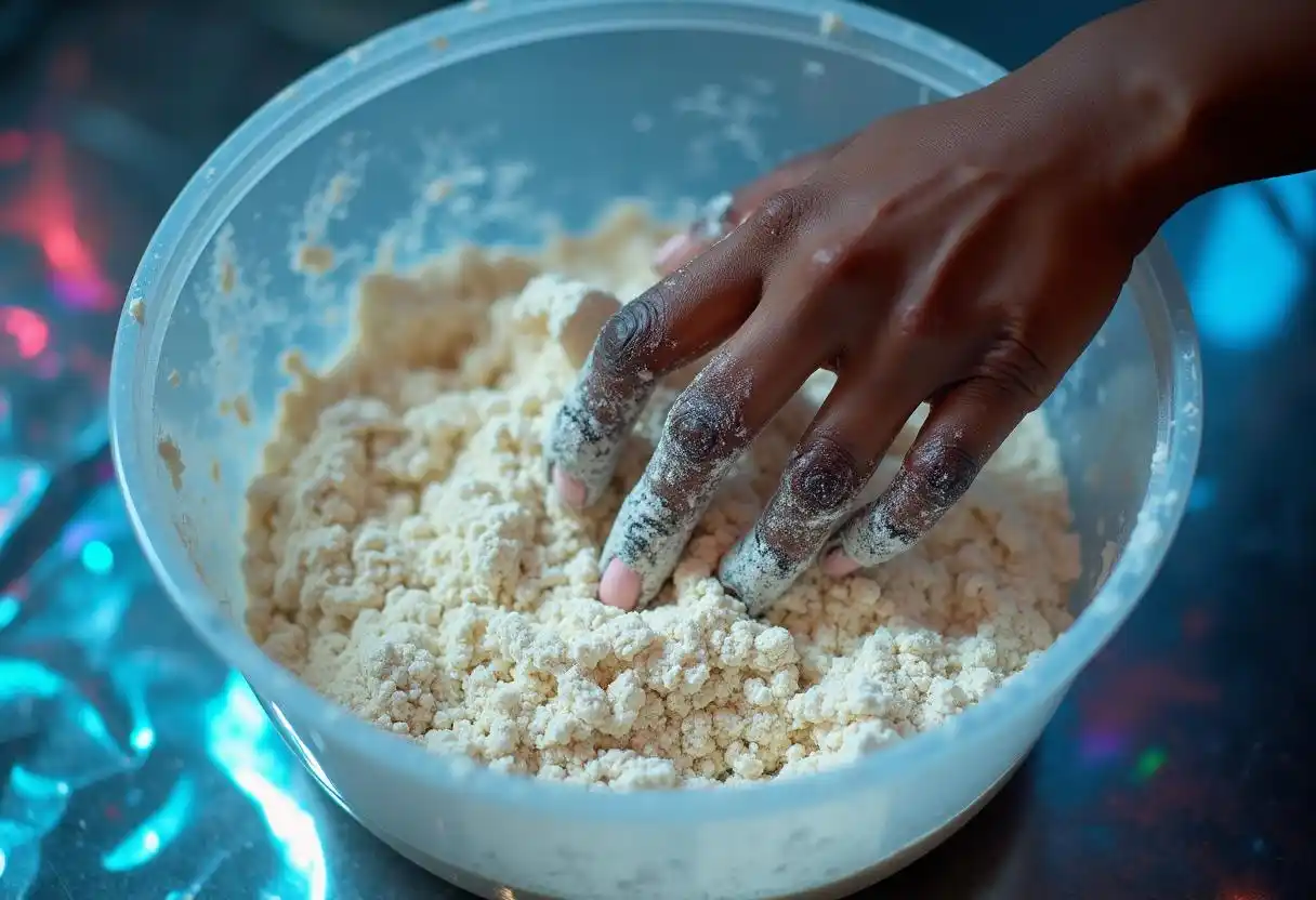 Mixing flour and Atora suet for dumpling dough