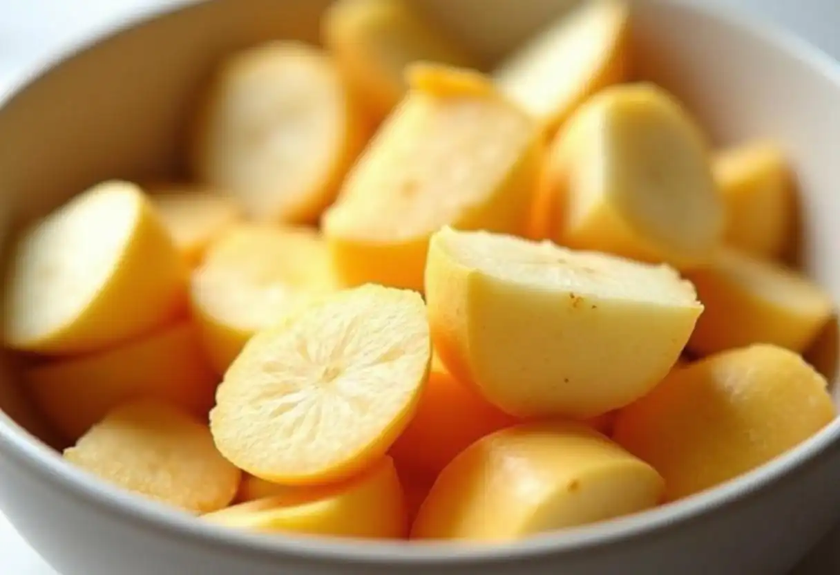 Peeled apple pieces