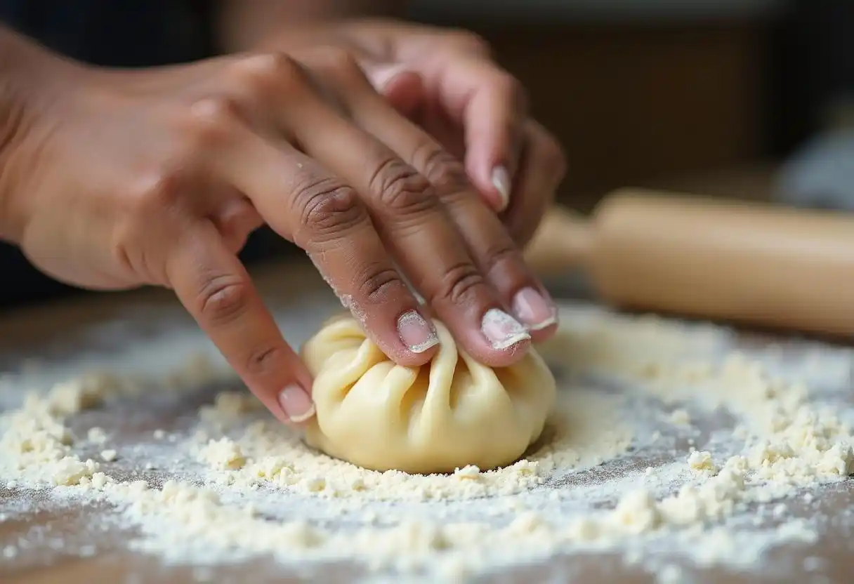 Shaping Atora suet dumplings.