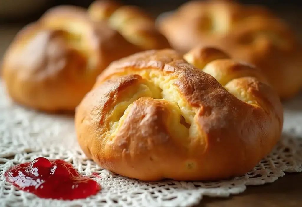 Freshly baked Scottish buttery (rowie) with flaky layers.