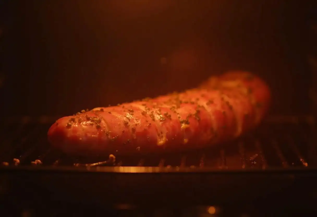 Gammon being roasted in an oven at a low temperature