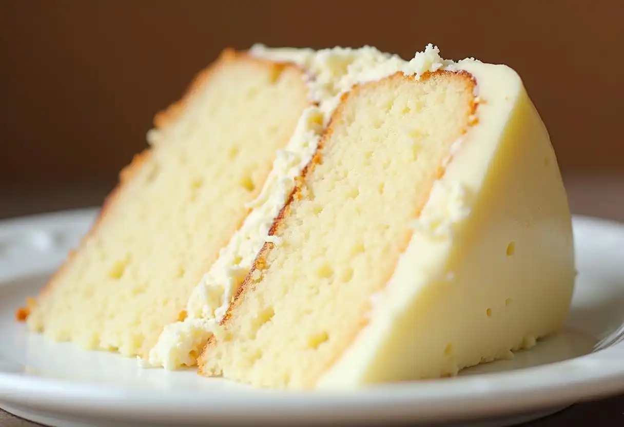 A slice of vanilla cake on a plate