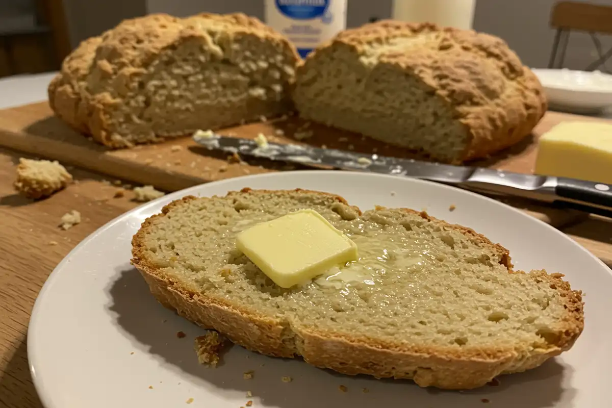 A slice of Mary Berry Soda Bread with melting butter.