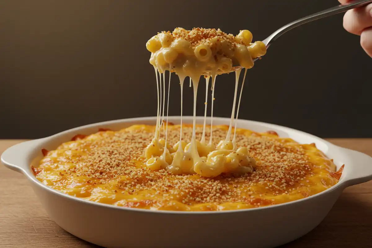 Tini's Mac and Cheese, cheesy deliciousity, which results from the signature blend, showcasing "What cheese does Tini use