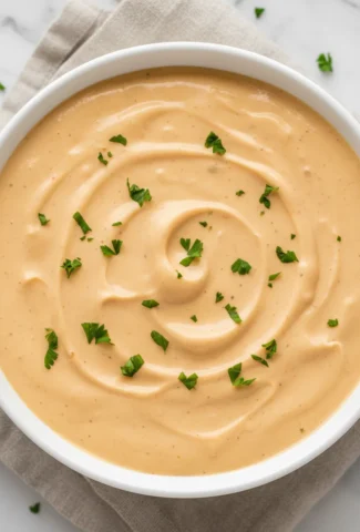 Finished Cajun Cream Sauce in a white bowl, garnished with fresh chopped parsley.