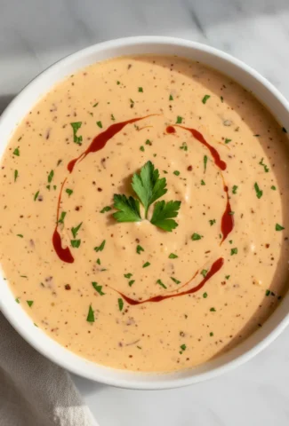 Finished creamy Cajun seafood sauce garnished with fresh parsley in a white ceramic bowl.