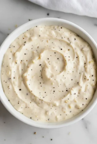 Creamy horseradish sauce in a plain white ceramic bowl.