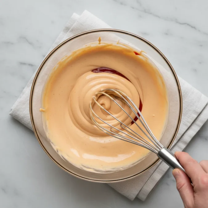 Hamburger Sauce Recipe (Better Than Any Drive-Thru) 3 Whisk mixing mayonnaise and ketchup in a glass bowl.
