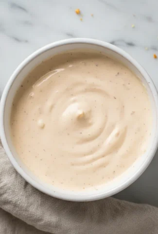 Finished creamy hibachi white sauce in a plain white serving bowl.