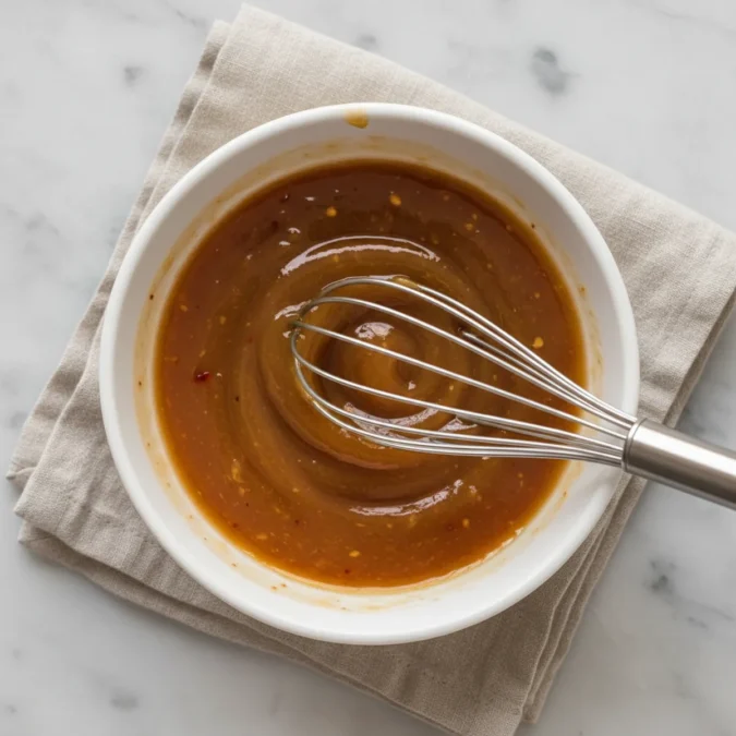 Homemade Duck Sauce Recipe (Tastes Just Like Takeout) 3 Whisking apricot preserves, soy sauce, and ginger in a white bowl
