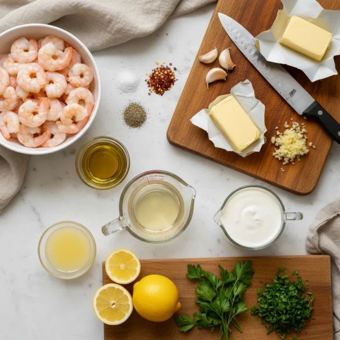 Shrimp Sauce Recipe: Garlic Butter Cream Sauce in 15 Min 2 Shrimp, garlic, and fresh parsley for garlic butter cream sauce.