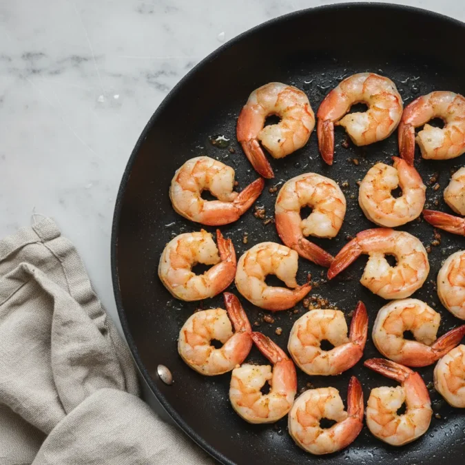 Shrimp Sauce Recipe: Garlic Butter Cream Sauce in 15 Min 3 Shrimp searing in a large skillet with olive oil.