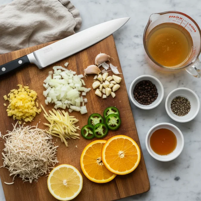 Fire Cider Recipe: A Bold, Zesty Apple Cider Vinegar Infusion 2 Grated horseradish and ginger, chopped onion, smashed garlic, sliced jalapeños, lemon, and orange with spices, apple cider vinegar, and honey.